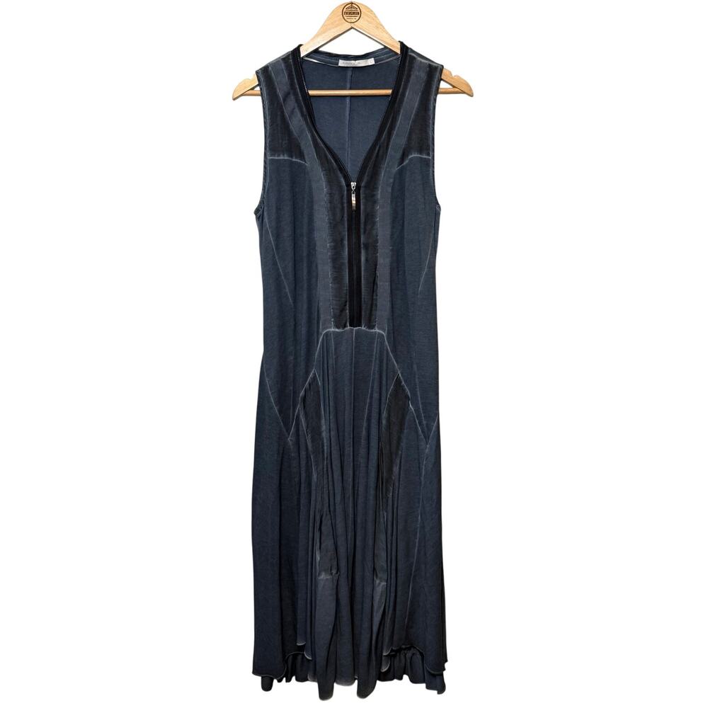 Lauren Vidal Denim Maxi Dress V-Neck Zipper Dyed Western Blue Women's Large